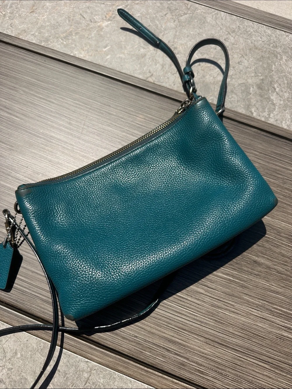 Coach Teal Blue Pebbled Leather Crossbody